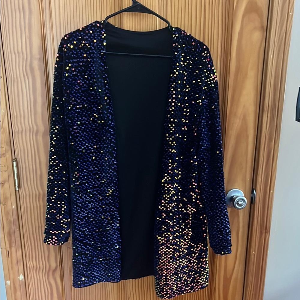 Sequin Black Open Front Cardigan